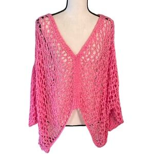 ITOO Brand Pink Asymmetrical Open Stitch 3/4 Sleeve Top